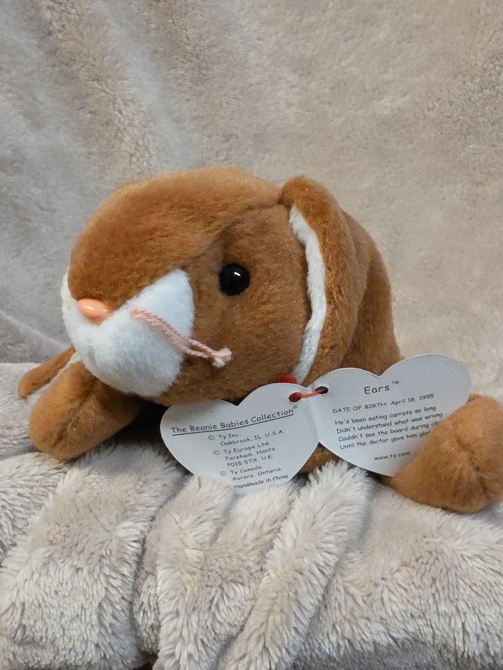 Ty Brown and White 'Ears' Plush Bunny